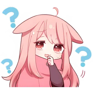🤔 Anime, Pergunta, Sticker, Fofo, Cabelo rosa, Confuso, Chibi whatsapp sticker
