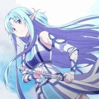 💞 Asuna Yuuki Sword Art Online anime, character, elf, sword, girl, light blue hair whatsapp sticker