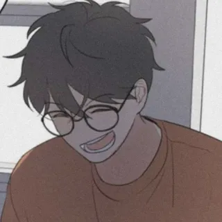 🧸 Animé, Dessin animé, Joyeux, Souriant, Lunettes, Portrait telegram sticker