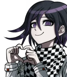 💜 Kokichi Oma Danganronpa Anime, Mangá, Vilão, Personagem, Sorriso, Gesto de coração telegram sticker