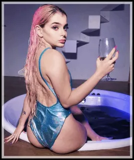 🍁 woman, swimsuit, wine, bathroom, sparkly, bath telegram sticker