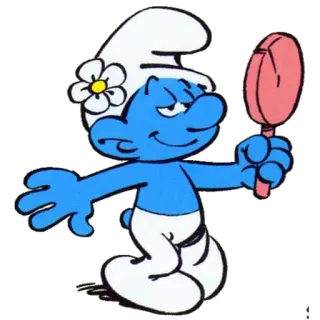 ☺️ Smurfette สเมิร์ฟ, ดอกไม้, กระจก, การ์ตูน whatsapp sticker