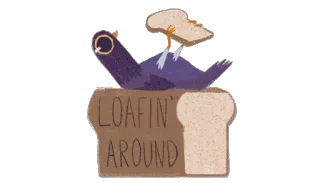 💤 LOAFIN' AROUND gołąb, ptak, chleb, leniuchowanie, kreskówka telegram sticker
