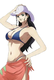 😘 Nico Robin One Piece Anime, One Piece, Nico Robin, Biquíni, Praia, Piratas do Chapéu de Palha whatsapp sticker