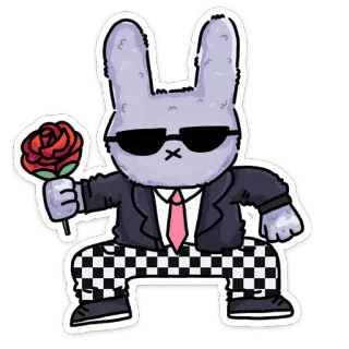 😎 rabbit, bunny, cartoon, sunglasses, rose, checkered pants, animal, character whatsapp sticker