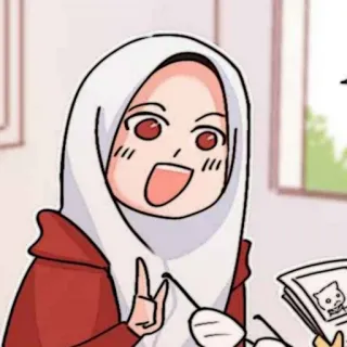 🧨 dessin animé, hijab, femme, signe de paix, illustration, personnage whatsapp sticker