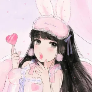 🐰 Adorable as Heaven สาวอนิเมะ, น่ารัก, คาวาอิ, ชุดนอน, หูกระต่าย, สีชมพู, อมยิ้มหัวใจ telegram sticker