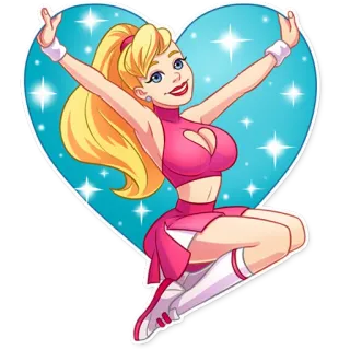 ❤ Cartoon, Blond, Herz, Mädchen, Cheerleader, Rosa telegram sticker