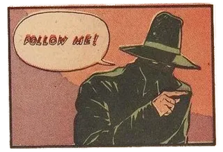 😝 FOLLOW ME! Spion, Comic, Retro, Vintage, Folgen, Richtung, Zeiger telegram sticker
