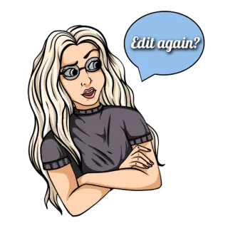 🤔 Edit again? женщина, очки, мультфильм, пузырь речи, вопрос telegram sticker