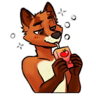 🍎 raposa, antropomórfico, caixa de suco, bebendo, desenho animado, adesivo whatsapp sticker