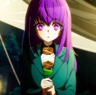 🍆 Anime, Mädchen, lila Haare, essen, Essen, süß telegram sticker