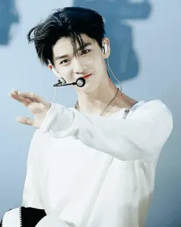 🌦 man, white shirt, kpop, asian, smile, performer, singer, earphones telegram sticker