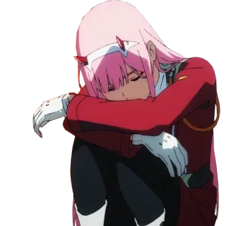 😔 Zero Two Darling in the Franxx Anime, Zero Two, Darling in the Franxx, traurig, Charakter, pinke Haare telegram sticker