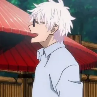 😄 Gojo Satoru Jujutsu Kaisen anime, gojo satoru, jujutsu kaisen, personaggio, capelli bianchi, occhiali telegram sticker