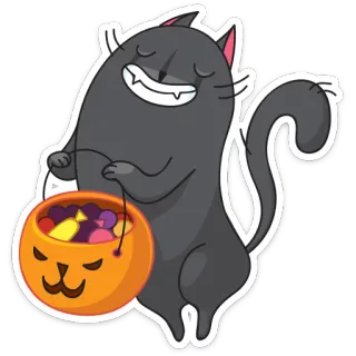 😀 gato, halloween, caramelo, calabaza, pegatina, dibujos animados, lindo telegram sticker