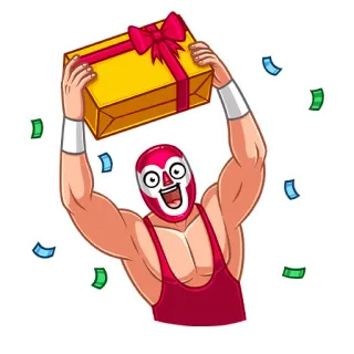 🥳 борец, лучадор, маска, подарок, праздник, мультфильм whatsapp sticker