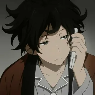 🎐 Anime, Ragazzo, Assonnato, Telefono, Casual telegram sticker