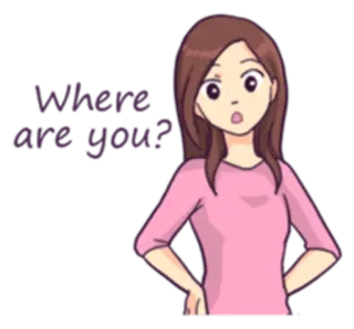😦 where are you? desenho animado, mulher, confusa, pergunta telegram sticker