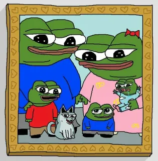 👨‍👩‍👧‍👦 Pepe the Frog Pepe la Rana, Meme, Dibujo animado, Familia, Retrato, Rana telegram sticker