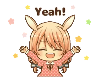 🎉 Yeah! Desenho animado, Coelho, Menina, Feliz, Celebração, Anime whatsapp sticker