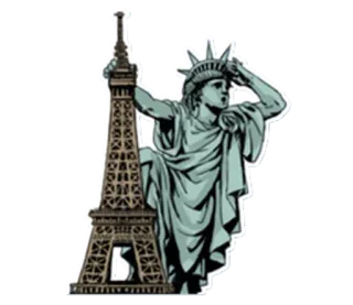 🗽 Statue de la Liberté, Tour Eiffel, New York, Paris, Monuments telegram sticker