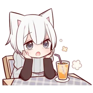 🍹 anime, cat, cat ears, kawaii, orange juice telegram sticker