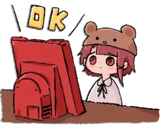 ✅ OK anime, girl, ok, computer, cute, bear hat telegram sticker
