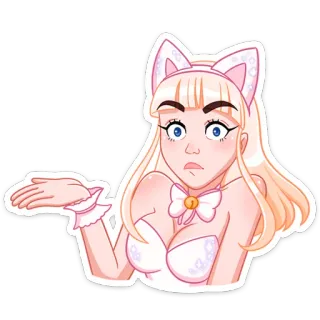 😮 женщина, кошачьи ушки, девушка, блондинка, поза, вопросительный whatsapp sticker