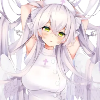 💞 Anime Mädchen, Engel, weiße Haare, grüne Augen, süß, Krankenschwester telegram sticker
