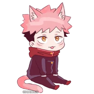 😳 Itadori Yuji Jujutsu Kaisen @HAWKS anime, Fanart, süß, Aufkleber, Katze, kawaii telegram sticker