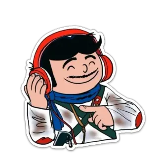 🎧 kreskówka, muzyka, słuchawki, szalik, postać, naklejka telegram sticker