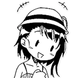 😇 Garota anime, Mangá, Desenho animado, Fofo, Chapéu, Personagem, Preto e branco telegram sticker
