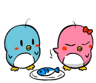 😌 pinguim, desenho animado, fofo, peixe telegram sticker