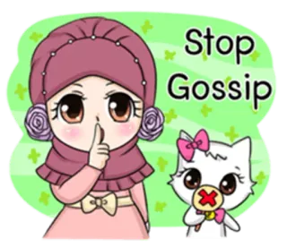 🤐 Stop Gossip plotki, stop, cisza, kreskówka, hidżab, kot telegram sticker