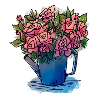 😍 roses, flowers, watering can, floral, garden, bouquet telegram sticker