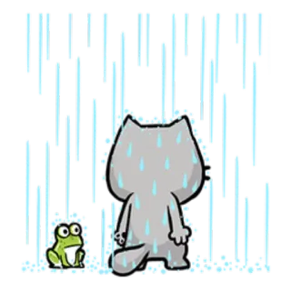 🌧 cat, frog, rain, sad, lonely, animal, cartoon telegram sticker