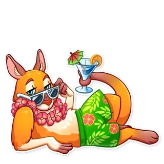😎 kanguru, pantai, musim panas, koktail, kacamata hitam, santai, tropis whatsapp sticker