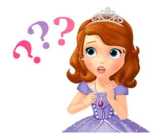 😰 Sofia dessin animé, princesse, points d'interrogation, inquiet, confus, animé telegram sticker