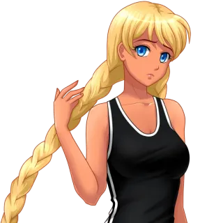 😕 Anime, dziewczyna, blondynka, warkocz, podkoszulka, postać, portret telegram sticker