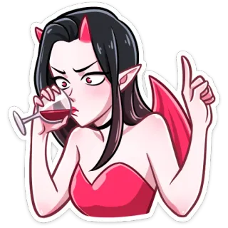 ☝️ демон, девушка, вино, выпивка, мультфильм, милый, красный telegram sticker