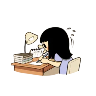 📔 Mädchen, Schreiben, Schreibtisch, Lernen, Cartoon, Student telegram sticker