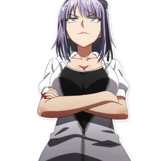 😏 Anime, Mädchen, lila Haare, ernst, verschränkte Arme telegram sticker
