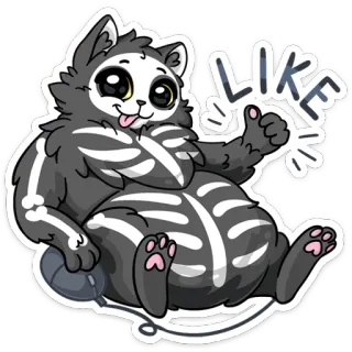👍 LIKE gato, me gusta, esqueleto, dibujo animado, animal, pulgar arriba whatsapp sticker