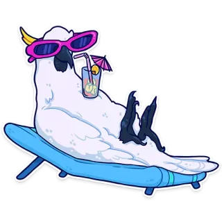 😎 kakadu, ptak, okulary przeciwsłoneczne, plaża, relaks, wakacje, kreskówka telegram sticker