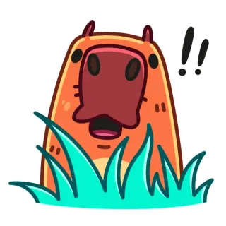 ⁉️ คาปิบารา, สัตว์, สติกเกอร์, การ์ตูน, หญ้า, น่ารัก telegram sticker