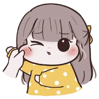 🌙 schattig, cartoon, meisje, geel, knipogend, sticker whatsapp sticker