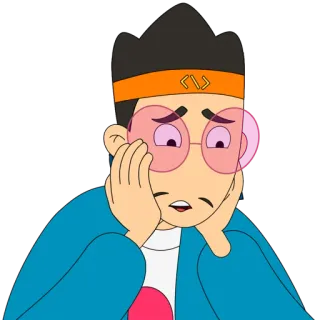 😮‍💨 cartoon, sad, character, glasses, worried, expression telegram sticker