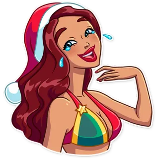 😂 woman, cartoon, christmas, celebration, santa, bikini, tropical telegram sticker