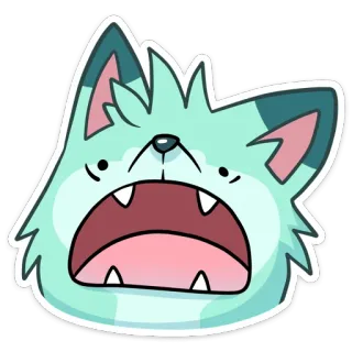 😱 gato, enojado, animal, dibujo animado, pegatina, verde azulado, gritando, boca abierta telegram sticker